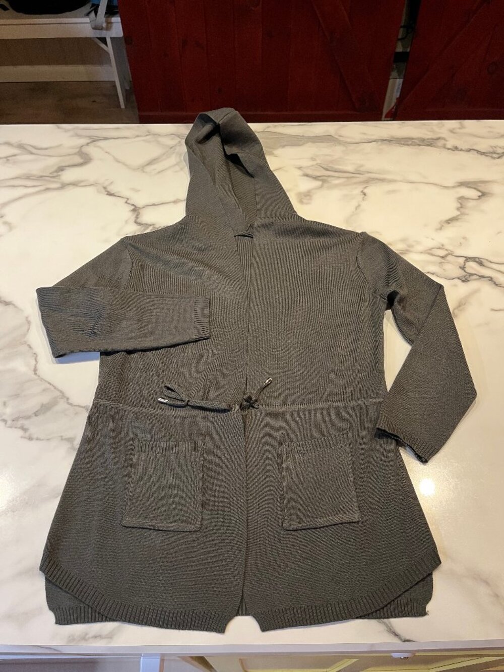 Dazign Olive Green Hooded Knit Cardigan Sweater Size M Drawstring Pockets